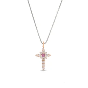 Collana Croce Lea oro 18 kt diamanti e pietra preziosa - immagine 6