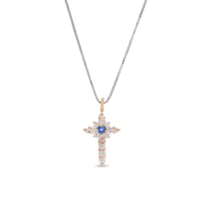 Collana Croce Lea oro 18 kt diamanti e pietra preziosa - immagine 5