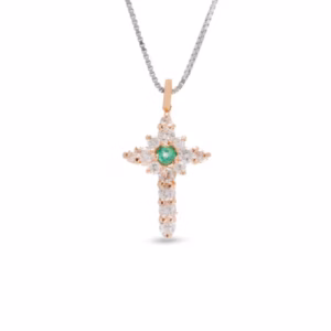 Collana Croce Lea oro 18 kt diamanti e pietra preziosa - immagine 1