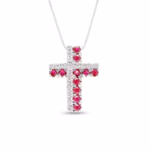 Collana croce Eva oro 18 kt diamanti e pietra preziosa - immagine 1